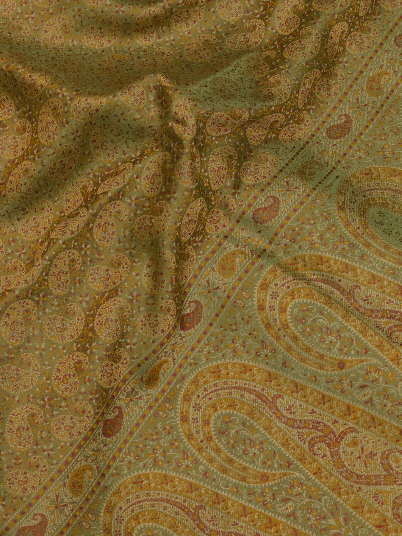 Pista Green Pure Satin Silk Handloom Saree with Allover Tilfi Jamawar Tanchui Weaving