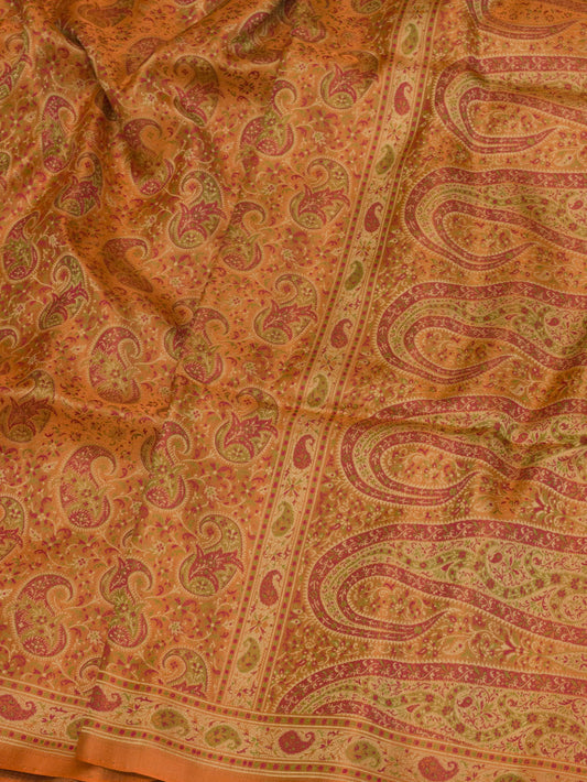 Peach Orange Satin Silk Handloom Saree with Allover Tilfi Jamawar Tanchui Weaving