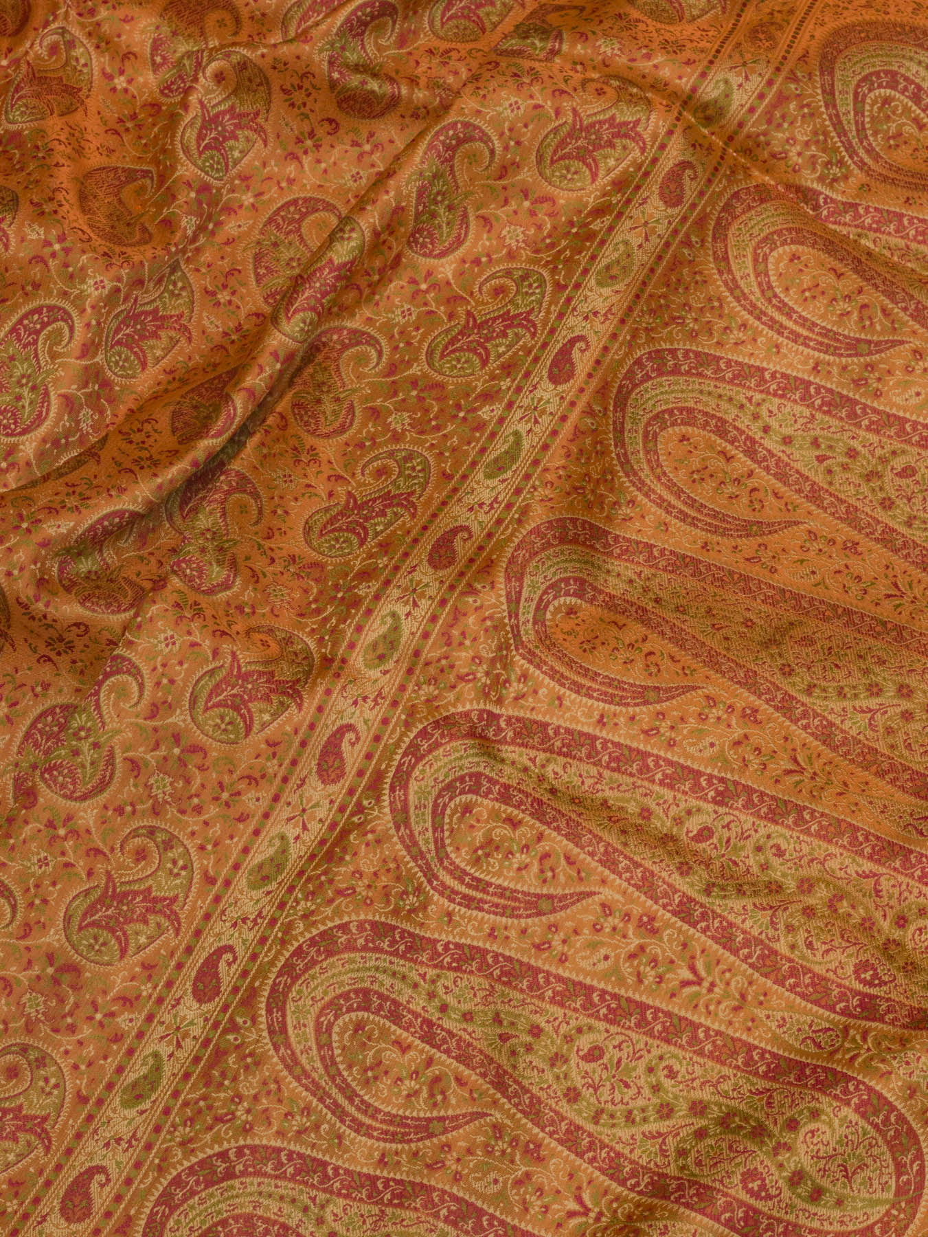 Peach Orange Satin Silk Handloom Saree with Allover Tilfi Jamawar Tanchui Weaving