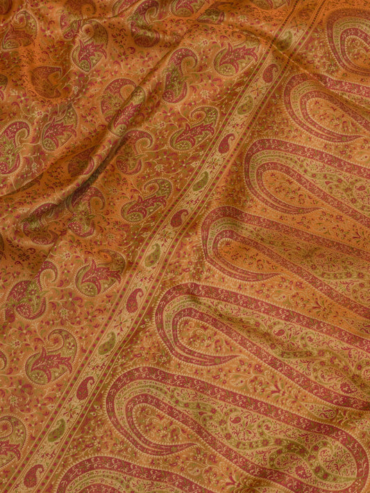 Peach Orange Satin Silk Handloom Saree with Allover Tilfi Jamawar Tanchui Weaving