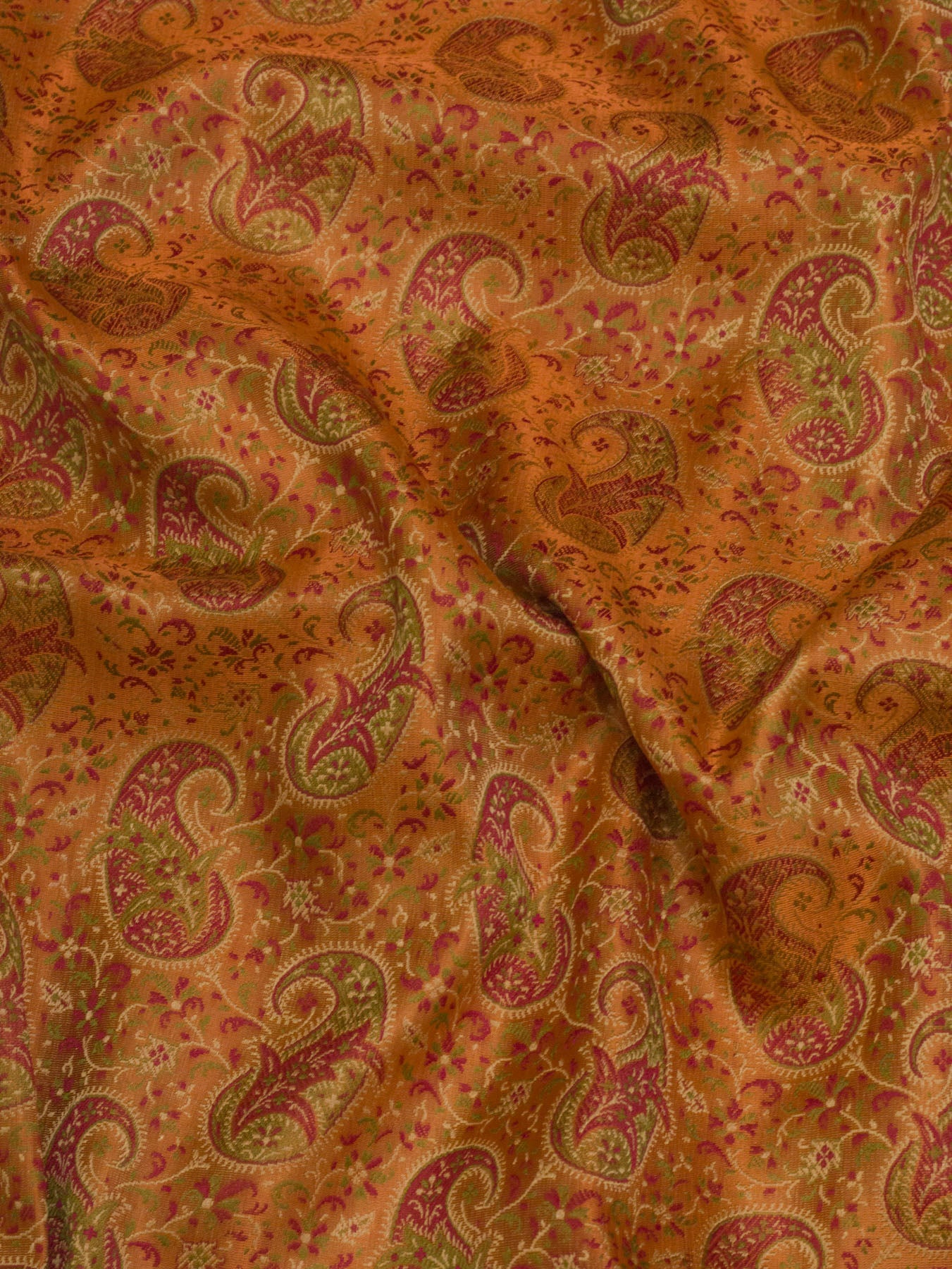Peach Orange Satin Silk Handloom Saree with Allover Tilfi Jamawar Tanchui Weaving