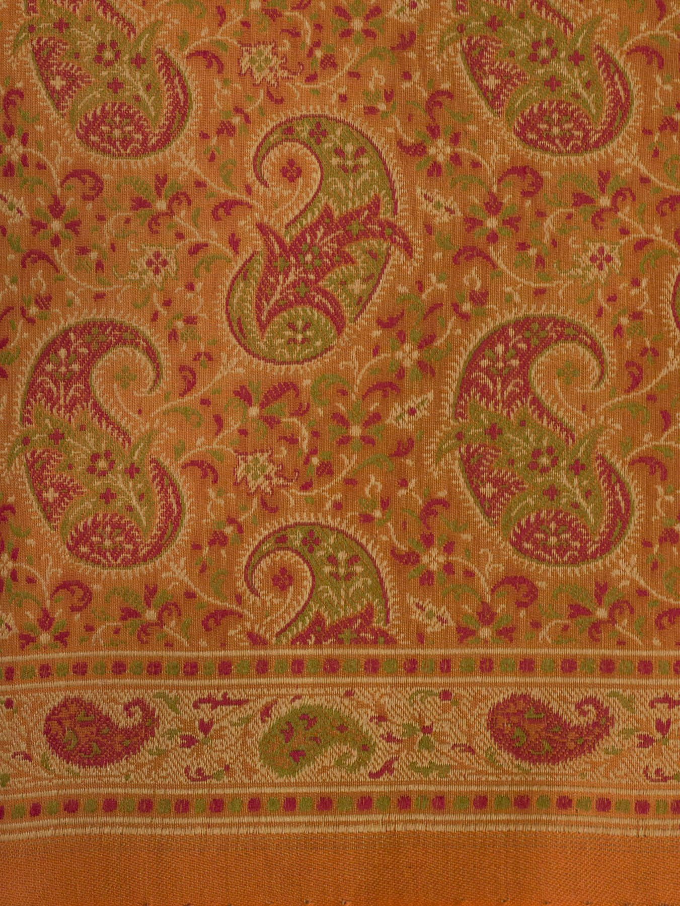 Peach Orange Satin Silk Handloom Saree with Allover Tilfi Jamawar Tanchui Weaving