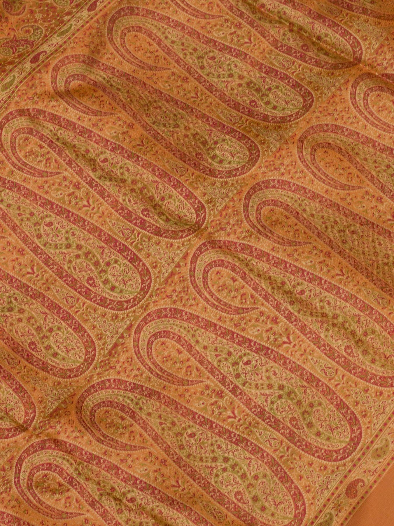 Peach Orange Satin Silk Handloom Saree with Allover Tilfi Jamawar Tanchui Weaving