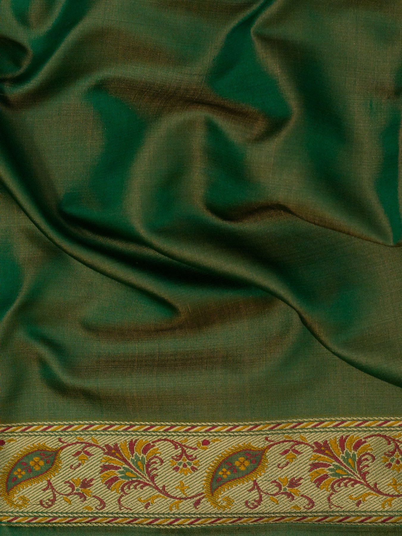 Green Satin Silk Handloom Saree with Allover Tilfi Jamawar Tanchui Weaving