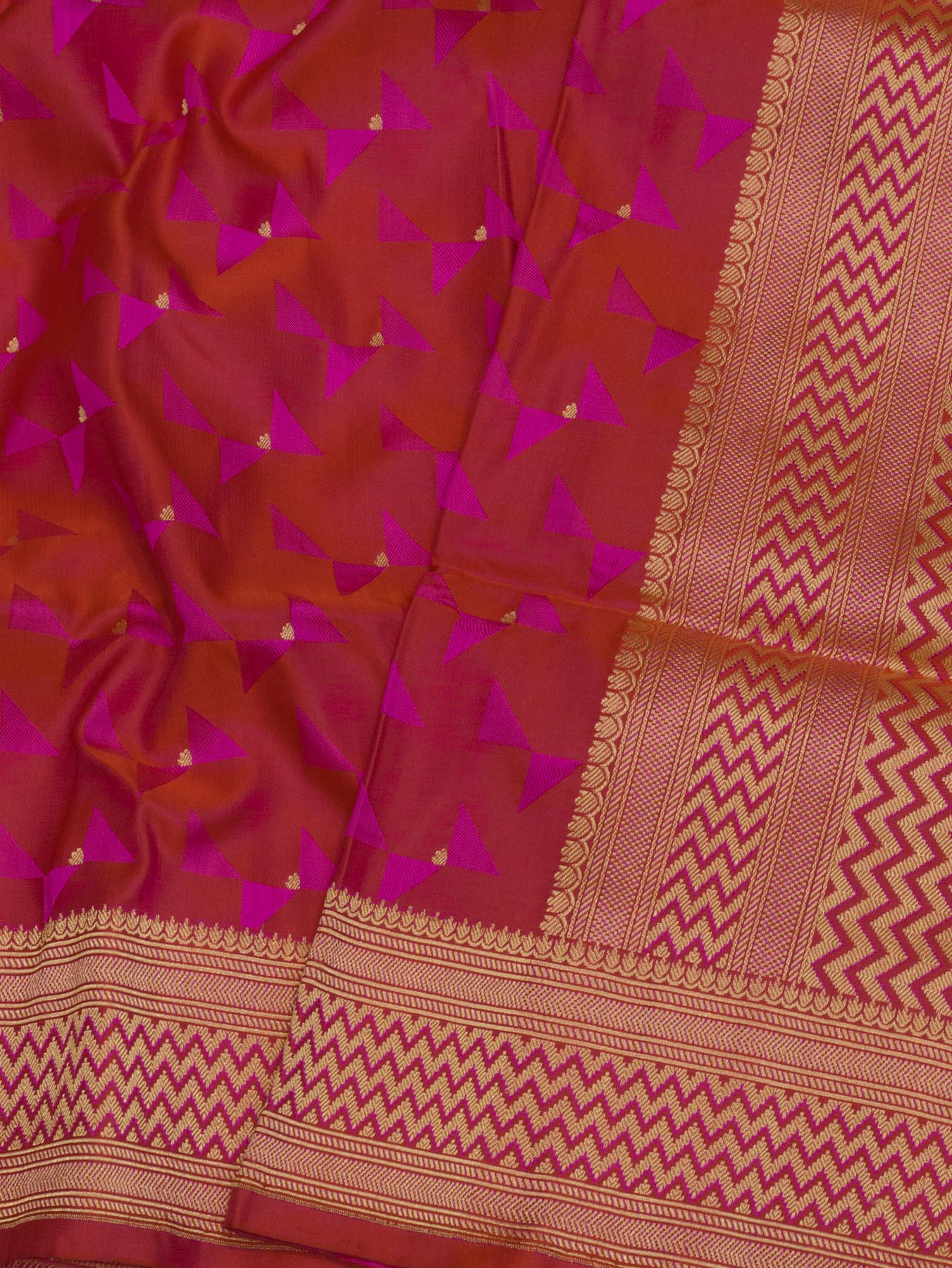 Rani Pure Satin Silk Handloom Saree with Allover Alfi Jamawar Tanchui & Zari Buti Accents