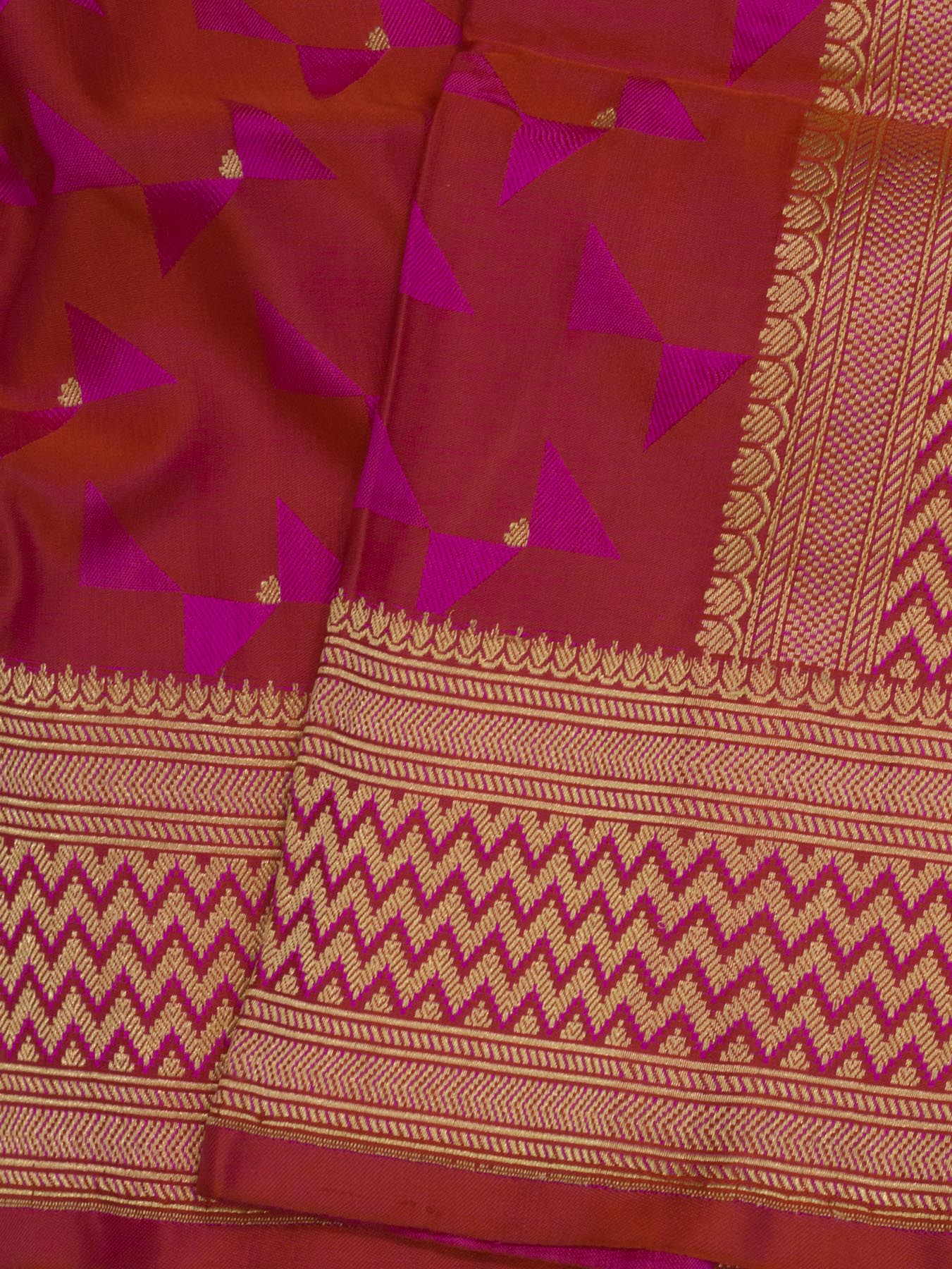 Rani Pure Satin Silk Handloom Saree with Allover Alfi Jamawar Tanchui & Zari Buti Accents