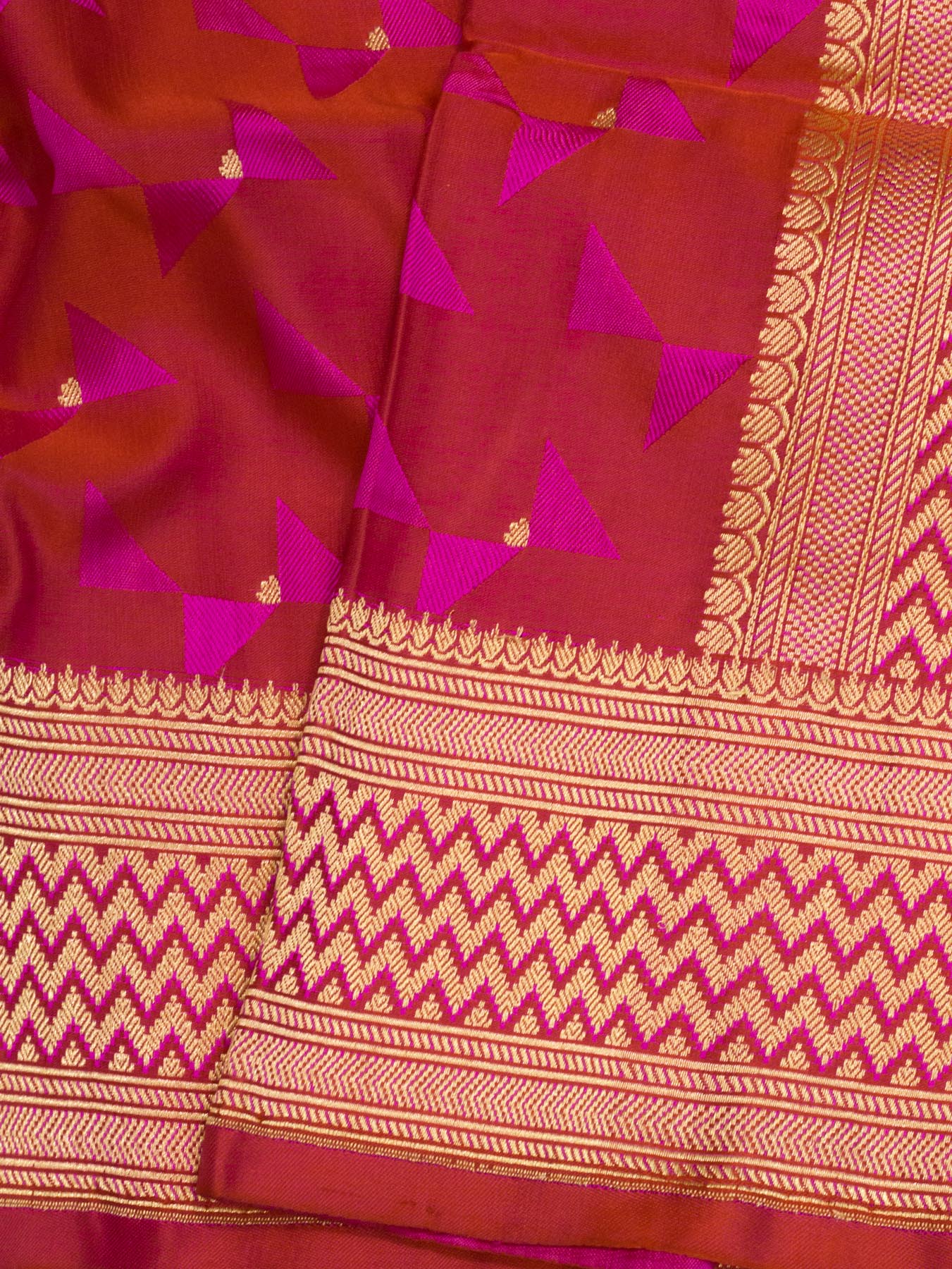 Pure Satin Silk Pink Banarasi Rani Handloom Saree with Allover Alfi Jamawar Tanchui & Zari Buti Accents - front - ZARISPIRE