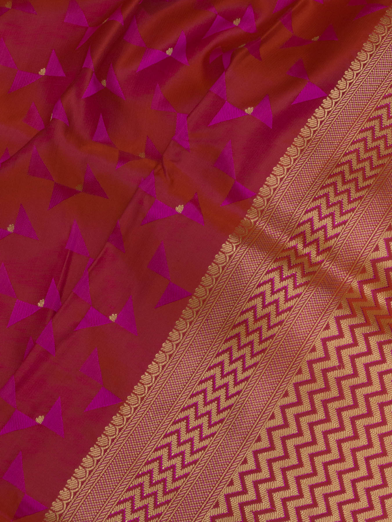 Rani Pure Satin Silk Handloom Saree with Allover Alfi Jamawar Tanchui & Zari Buti Accents