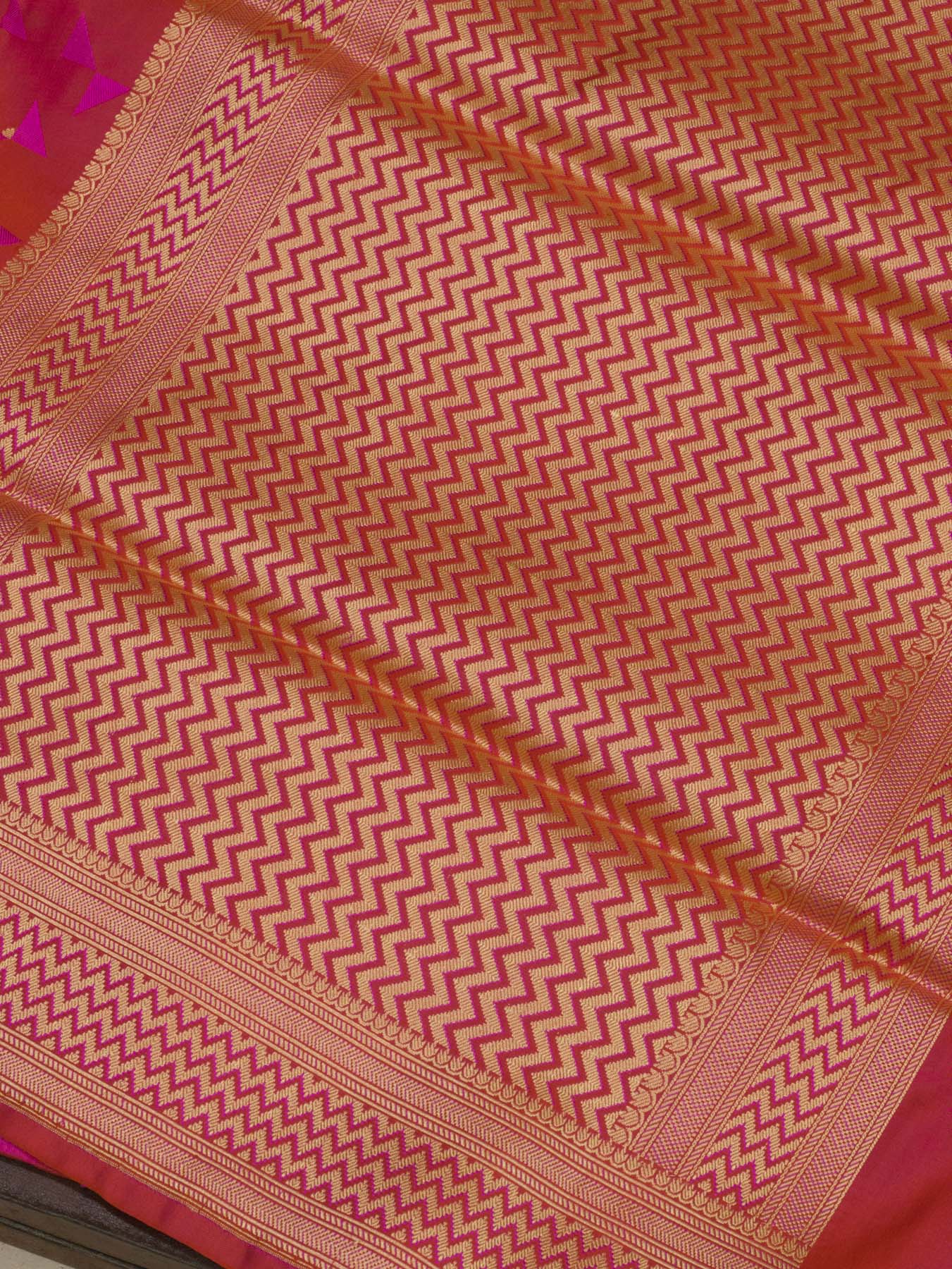 Rani Pure Satin Silk Handloom Saree with Allover Alfi Jamawar Tanchui & Zari Buti Accents