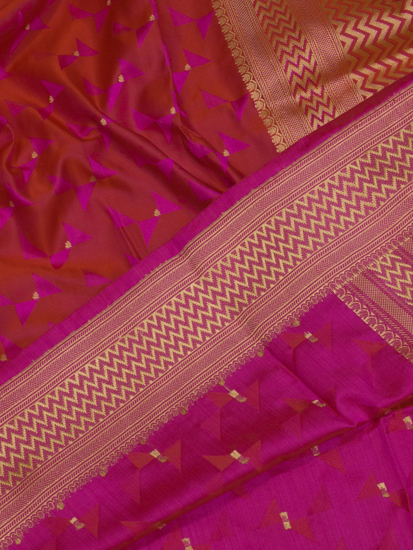 Rani Pure Satin Silk Handloom Saree with Allover Alfi Jamawar Tanchui & Zari Buti Accents