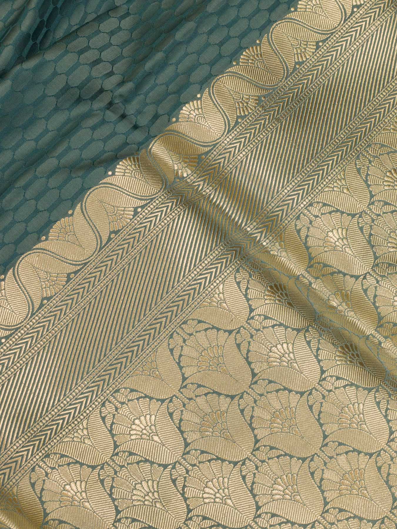 Steel Blue Pure Satin Silk Handloom Saree with Allover Alfi Jamawar Tanchui & Zari Vasket Blouse