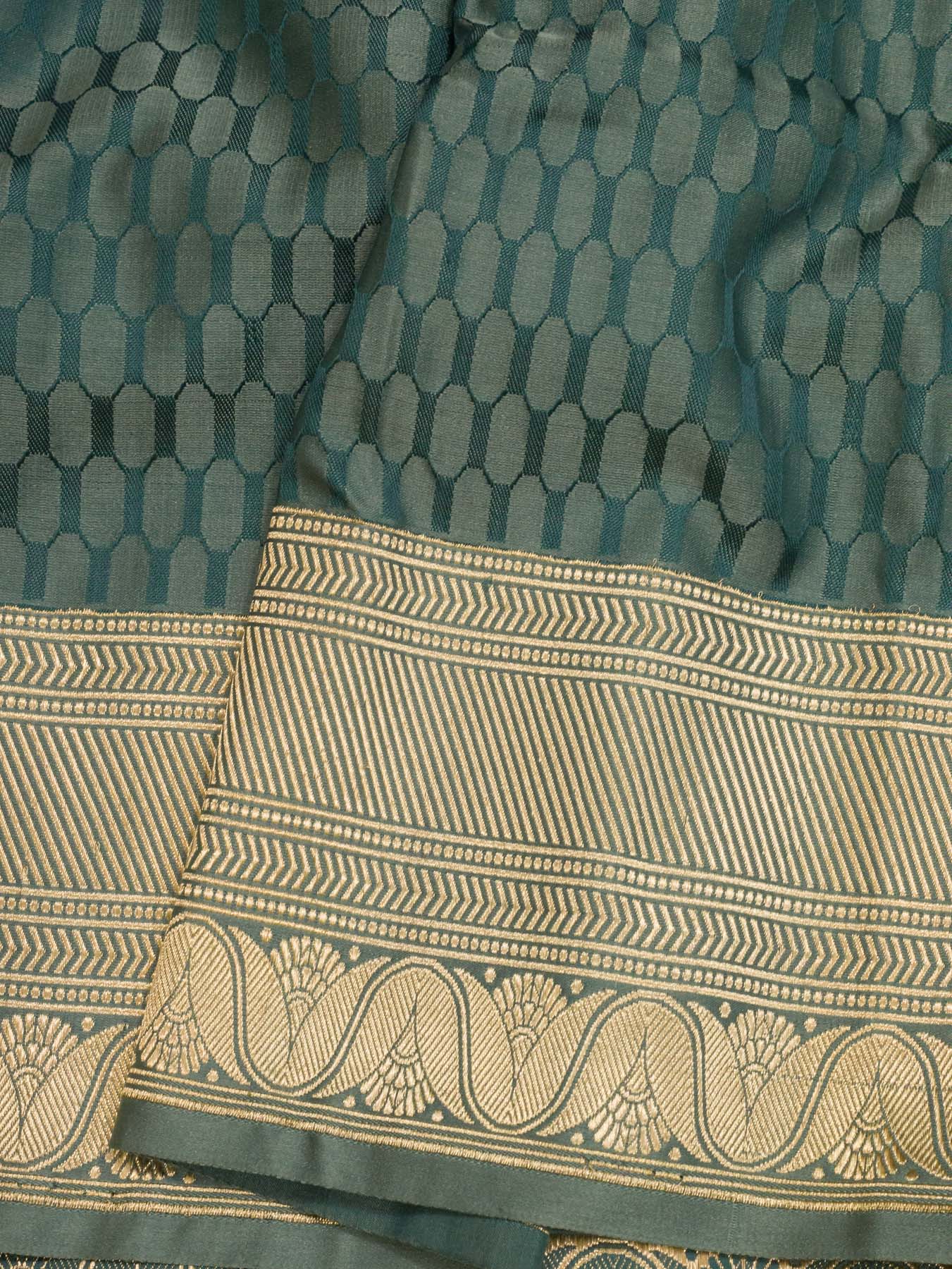 Steel Blue Pure Satin Silk Handloom Saree with Allover Alfi Jamawar Tanchui & Zari Vasket Blouse