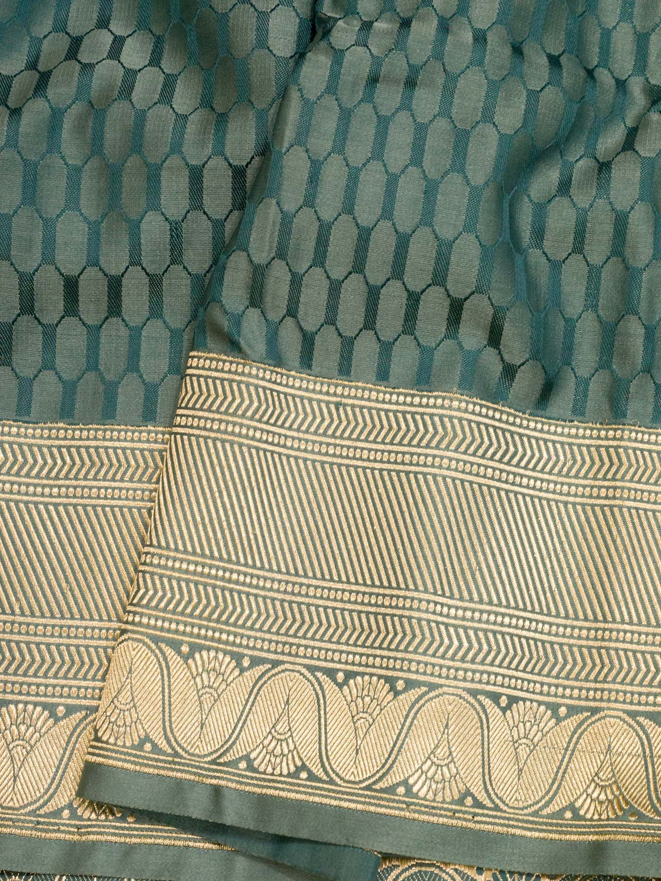 Pure Satin Silk Steel Blue Banarasi Allover Alfi Jamawar Tanchui & Zari Vasket Blouse - front view - ZARISPIRE