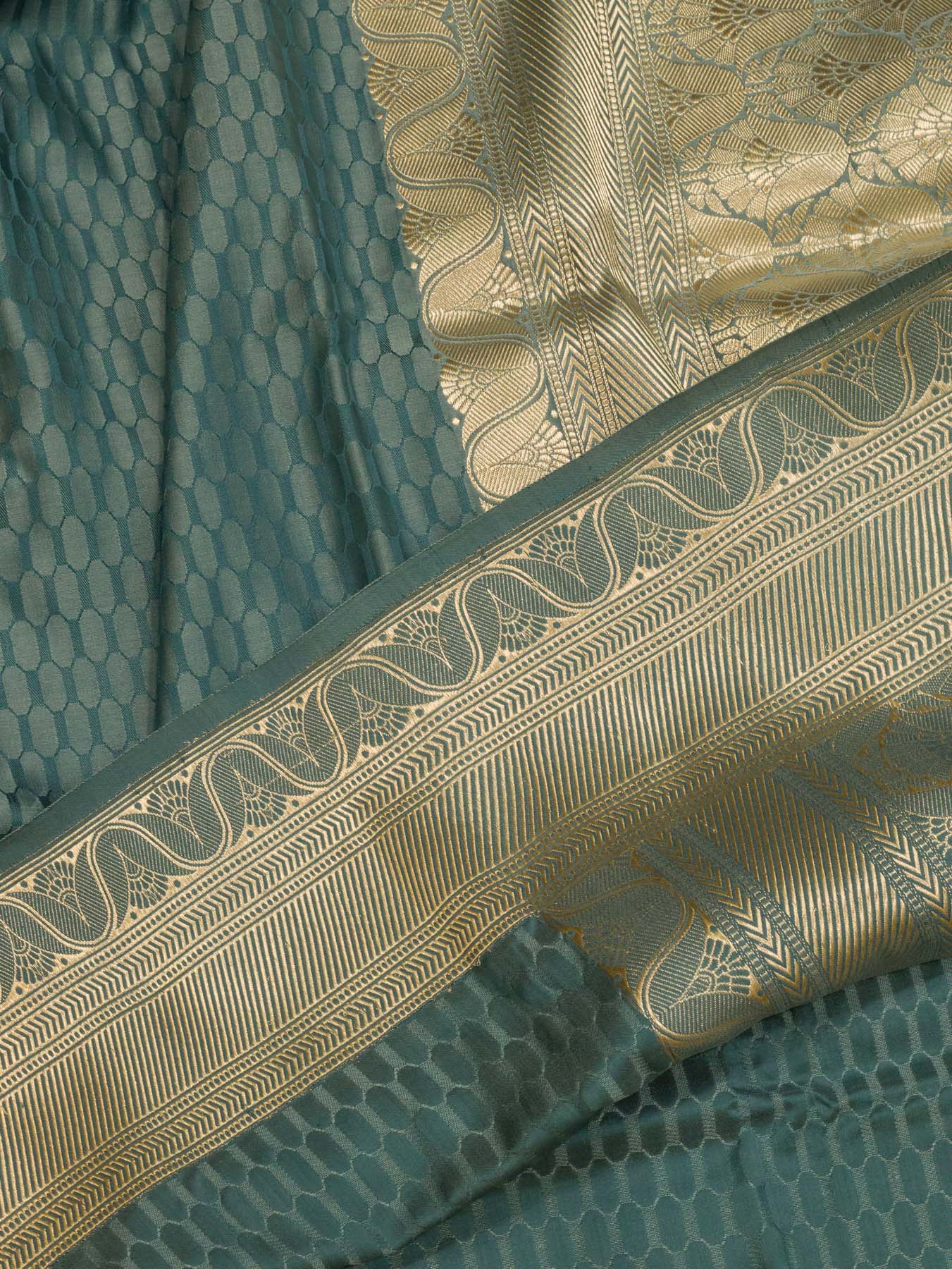 Steel Blue Pure Satin Silk Handloom Saree with Allover Alfi Jamawar Tanchui & Zari Vasket Blouse