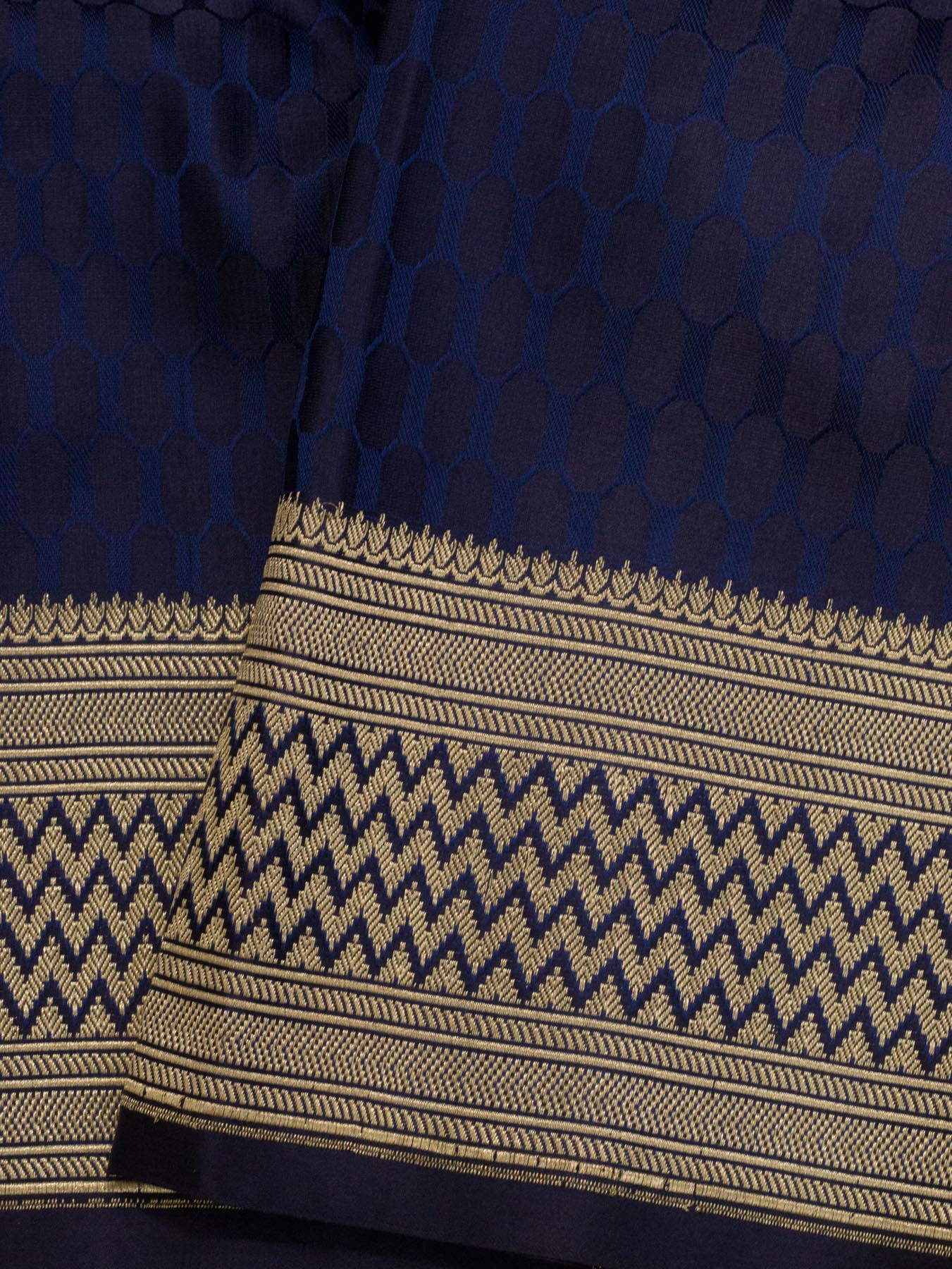 Navy Blue Pure Satin Silk Handloom Saree with Allover Alfi Jamawar Tanchui & Zari Vasket Blouse
