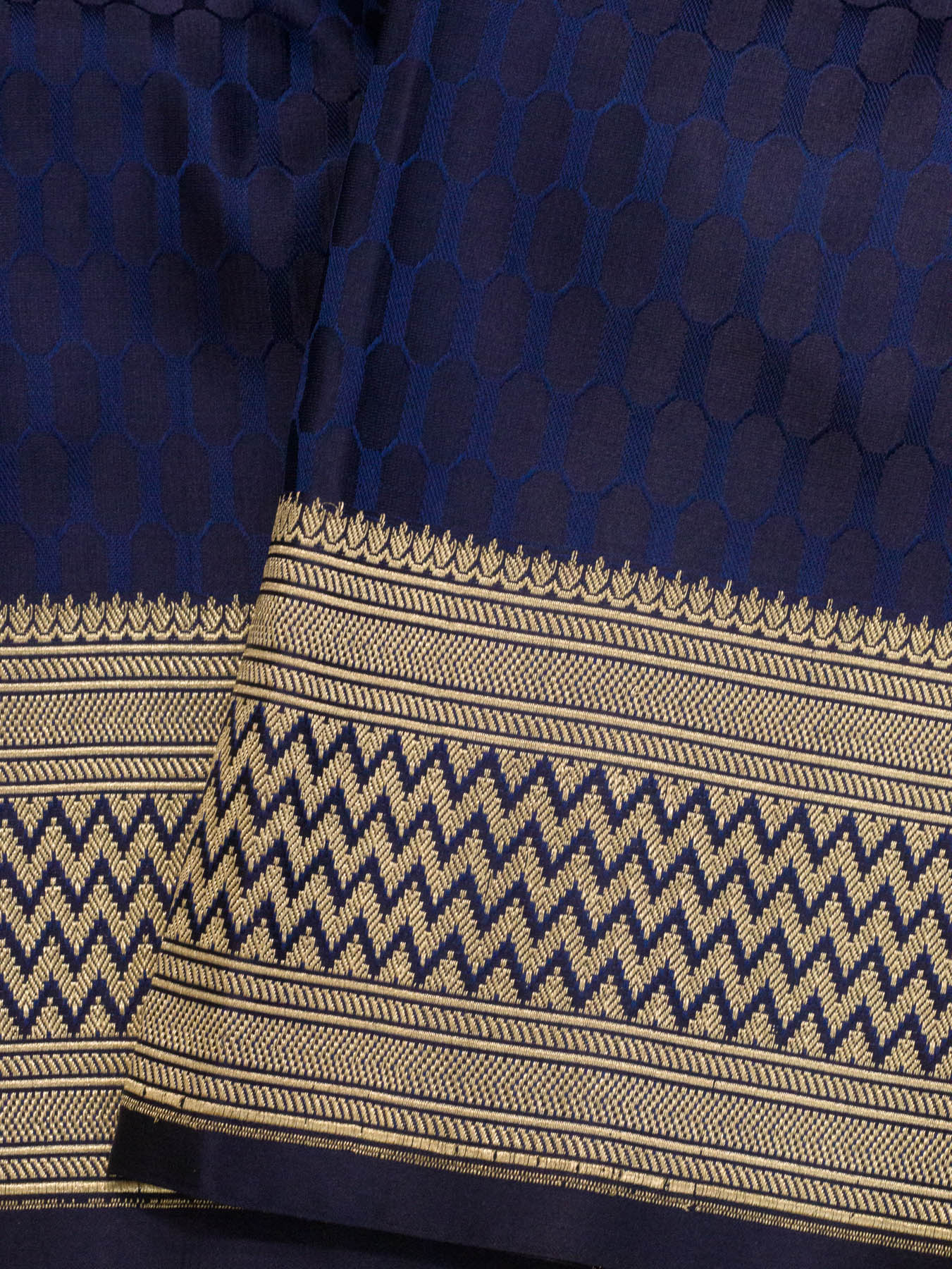 Pure Satin Silk Navy Blue Banarasi Handloom Saree with Allover Alfi Jamawar Tanchui & Zari Vasket Blouse - ZARISPIRE