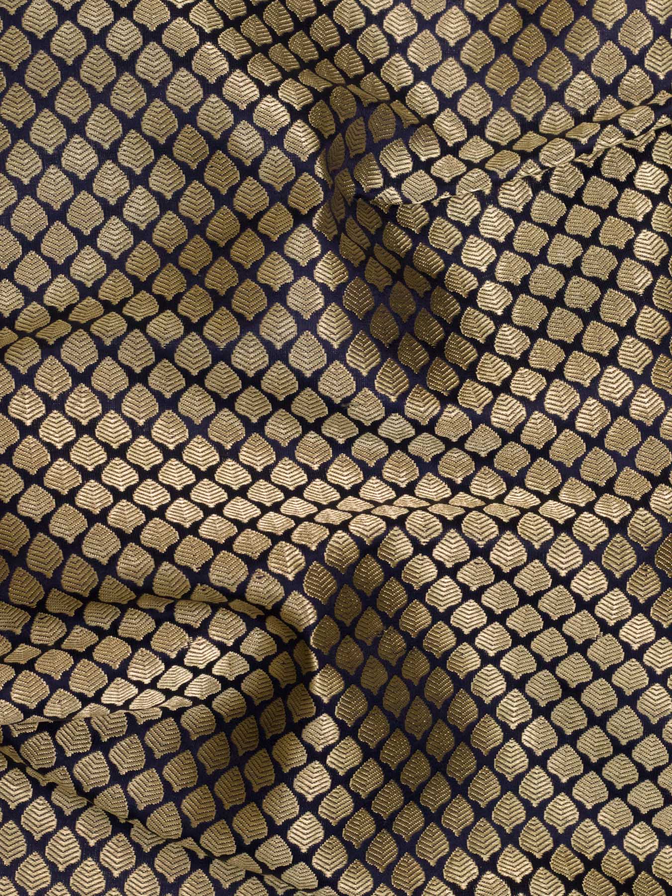 Navy Blue Pure Satin Silk Handloom Saree with Allover Alfi Jamawar Tanchui & Zari Vasket Blouse