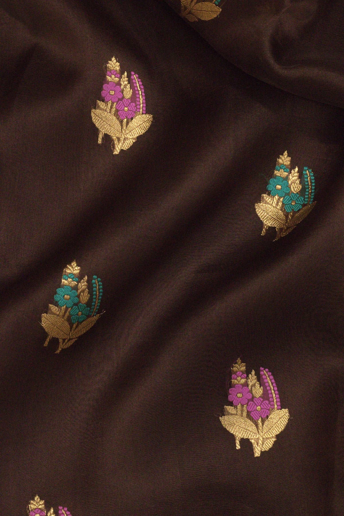 Pure Kora Organza Silk Walnut Brown Banarasi Handloom Saree with Kadhwa Gold Zari Tilfi Meenakari Buti and - ZARISPIRE