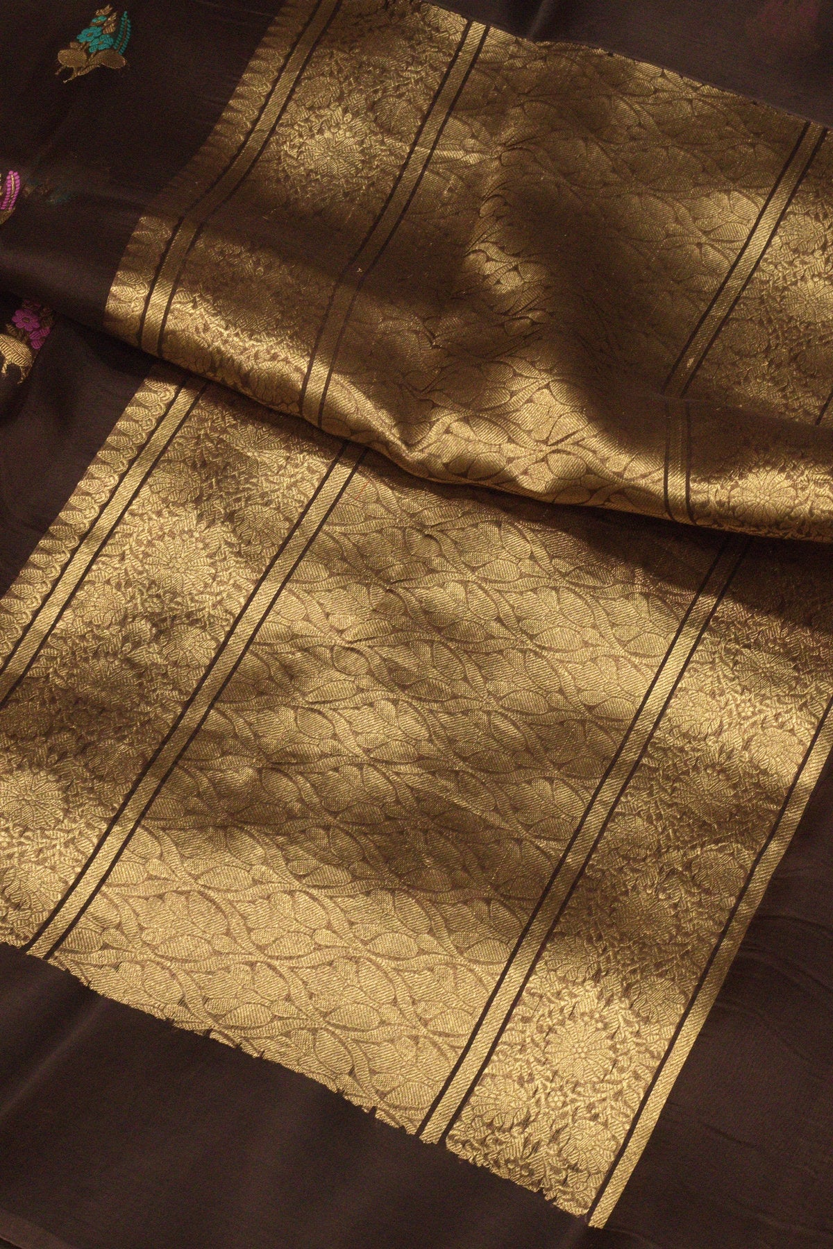 Pure Kora Organza Silk Walnut Brown Banarasi Handloom Saree with Kadhwa Gold Zari Tilfi Meenakari Buti and - ZARISPIRE