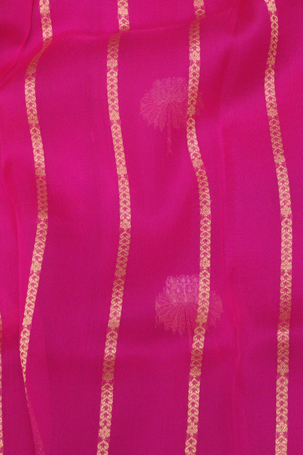 Rani Pink Pure Kora Organza Silk Handloom Saree with Kadhwa Gold & Silver Zari Buti