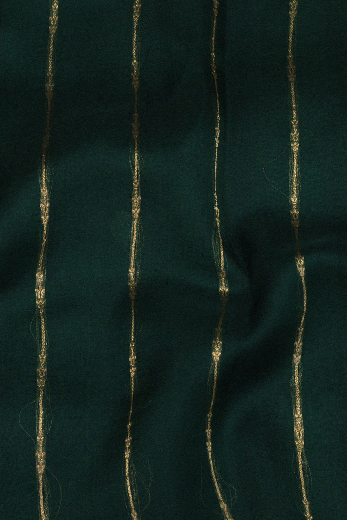 Bottle Green Pure Kora Organza Silk Handloom Saree with Kadhwa Gold Zari Buti & Scallop Border