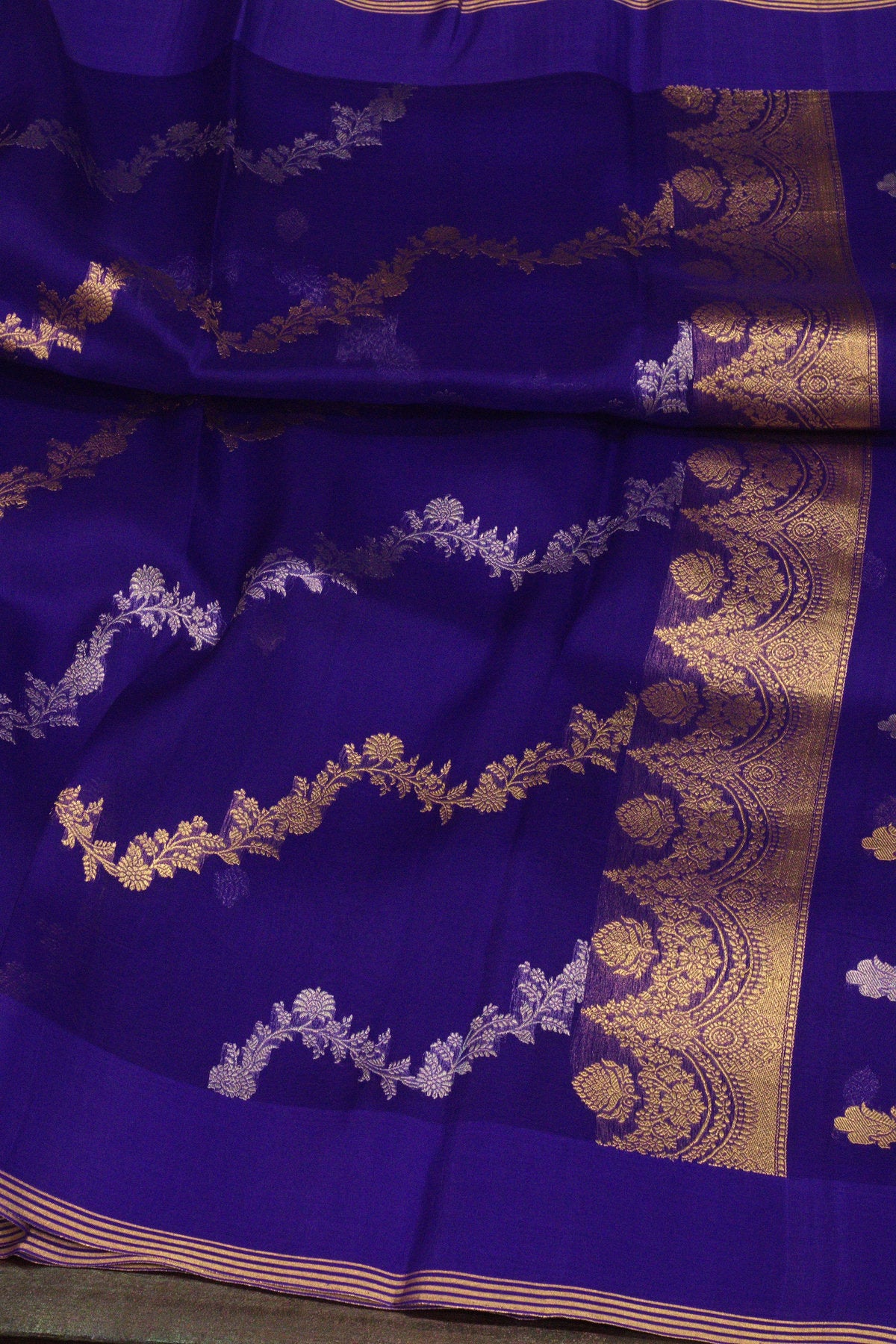 Uda Purple Pure Kora Organza Silk Handloom Saree with Kadhwa Gold & Silver Zari Aadha Jaal