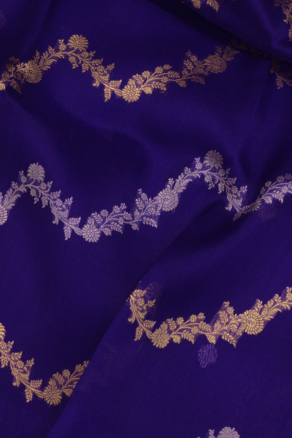 Uda Purple Pure Kora Organza Silk Handloom Saree with Kadhwa Gold & Silver Zari Aadha Jaal