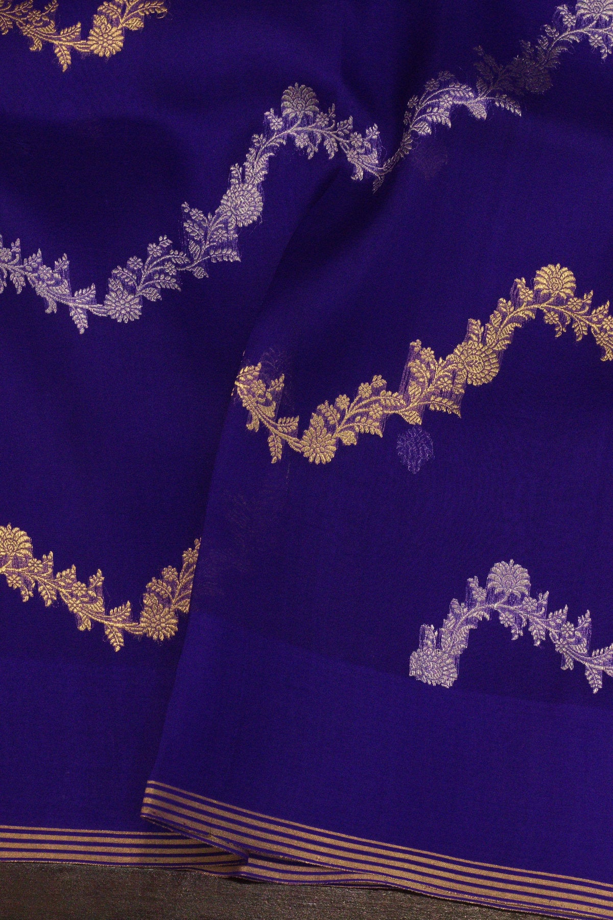 Uda Purple Pure Kora Organza Silk Handloom Saree with Kadhwa Gold & Silver Zari Aadha Jaal