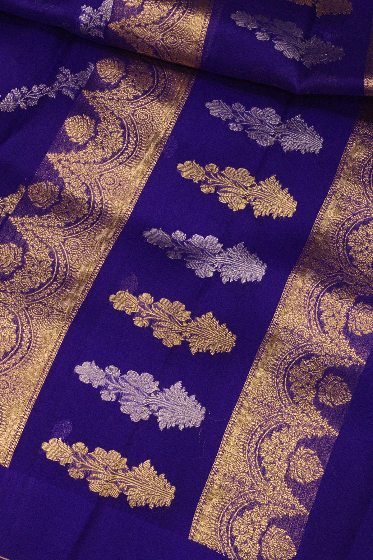 Uda Purple Pure Kora Organza Silk Handloom Saree with Kadhwa Gold & Silver Zari Aadha Jaal
