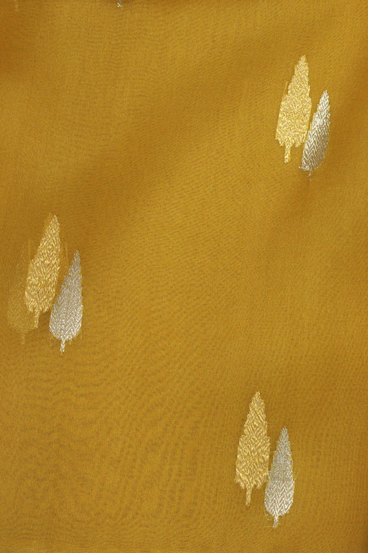 Pure Kora Organza Silk Yellow Banarasi Exquisitely adorned with Kadhwa Gold and Silver Zari Heritage Butis and - ZARISPIRE