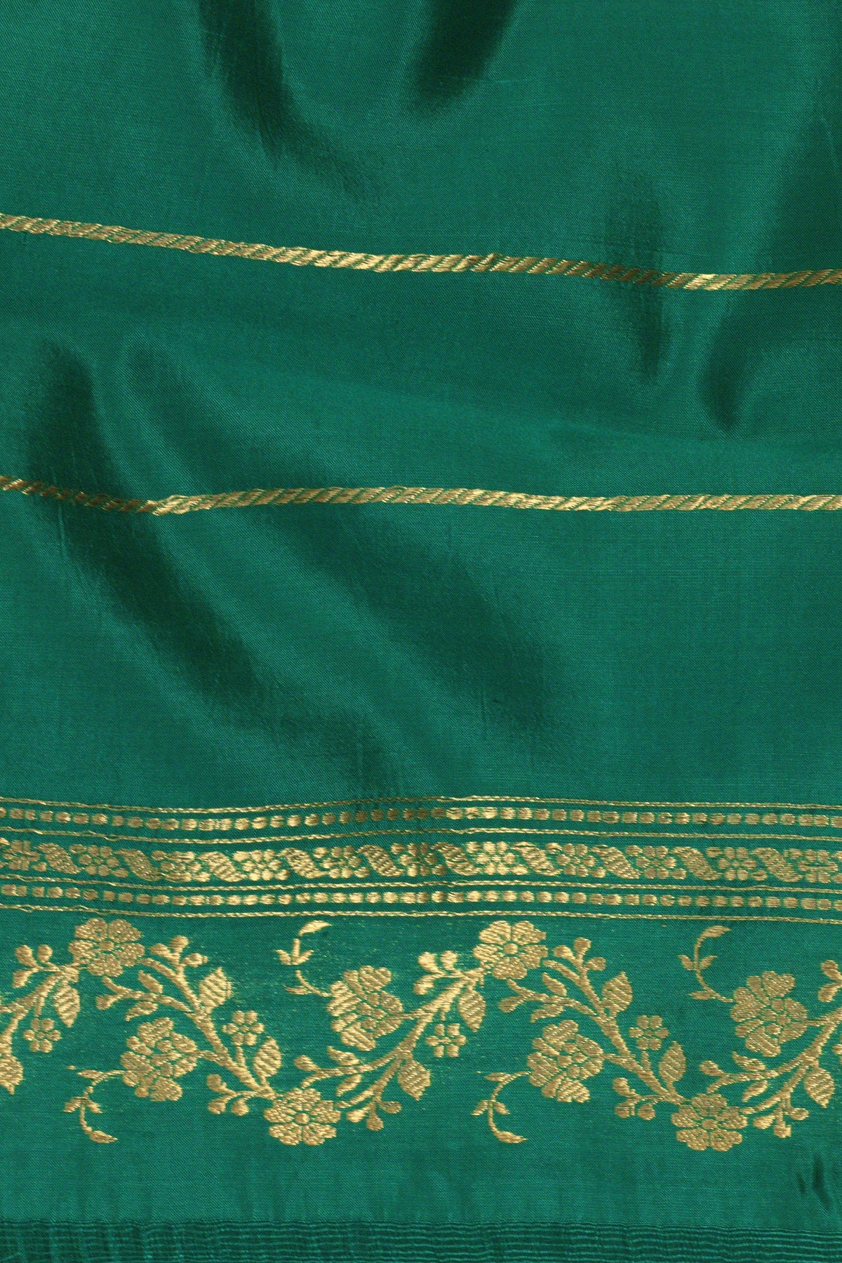 Teal Green Pure Katan Silk Handloom Saree Kadhwa Zari Scallop  Border & Buti