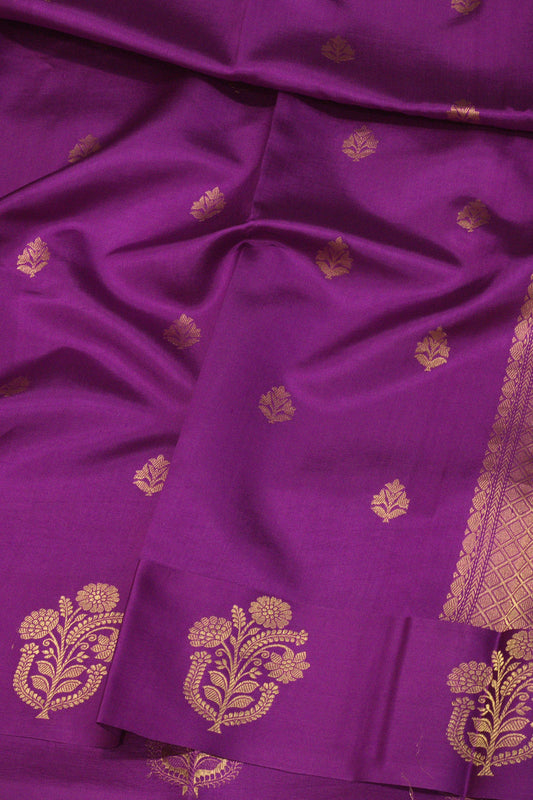 Pure Katan Silk Purple Banarasi Handloom Saree with Kadhwa Zari Buta Satin Border & Buti - close-up - ZARISPIRE