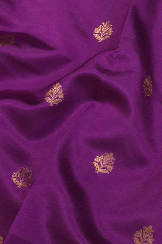 Pure Katan Silk Purple Banarasi Handloom Saree with Kadhwa Zari Buta Satin Border & Buti - close-up of fabric - ZARISPIRE