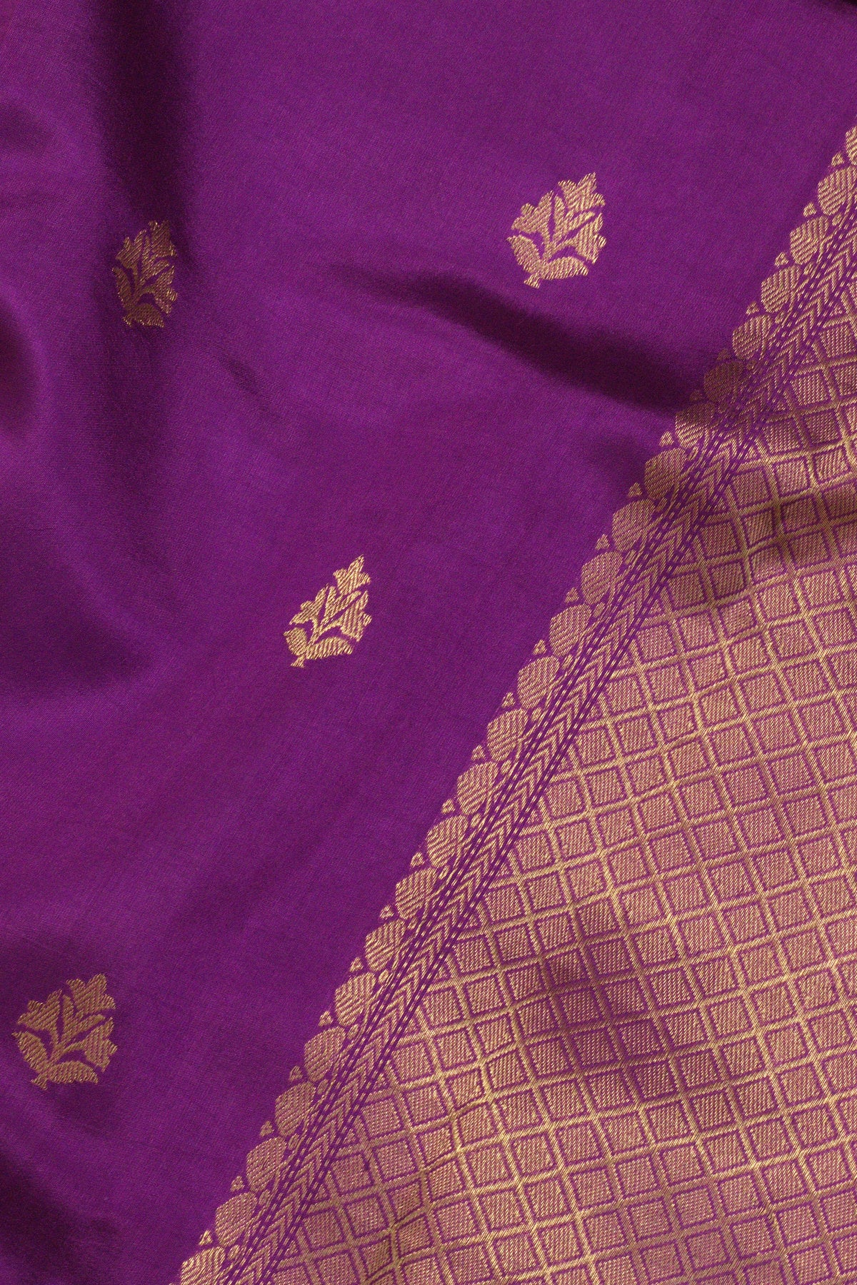 Purple Pure Katan Silk Handloom Saree with Kadhwa Zari Buta Satin Border & Buti