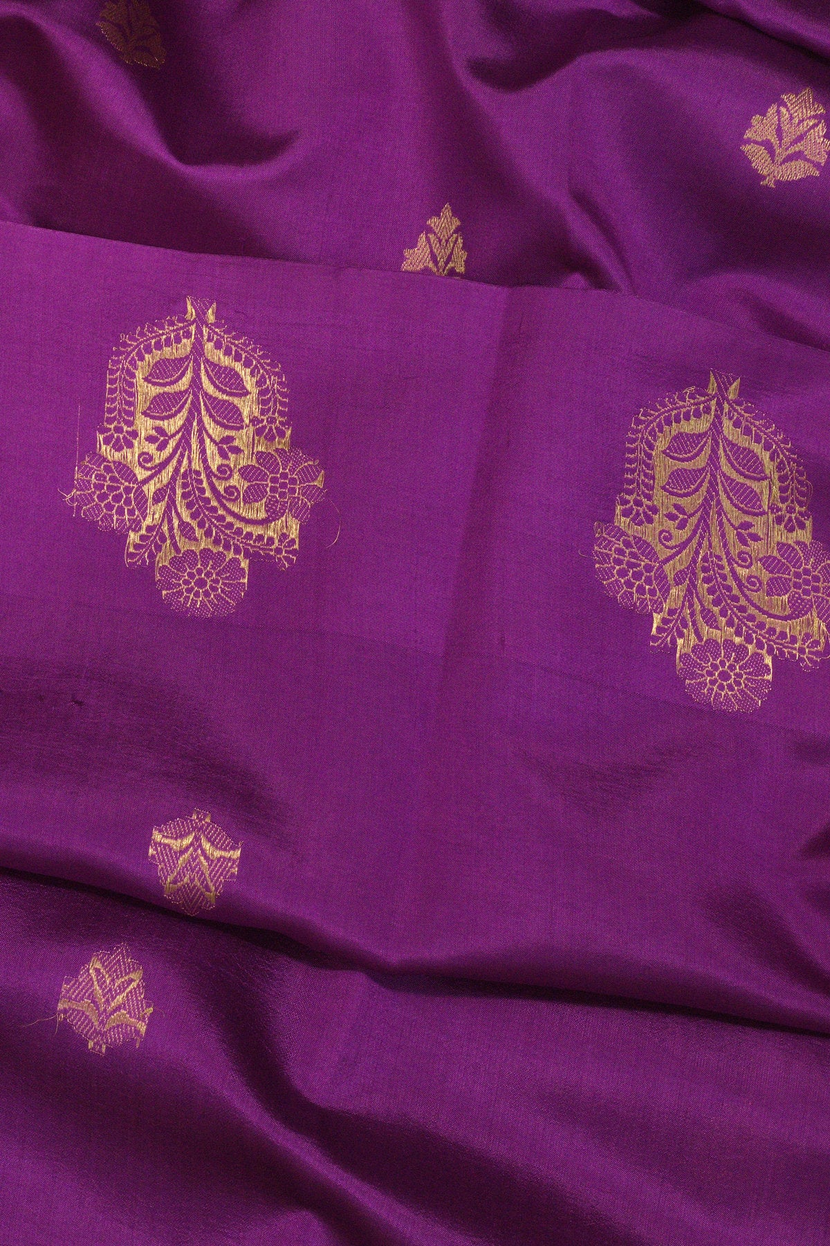 Purple Pure Katan Silk Handloom Saree with Kadhwa Zari Buta Satin Border & Buti