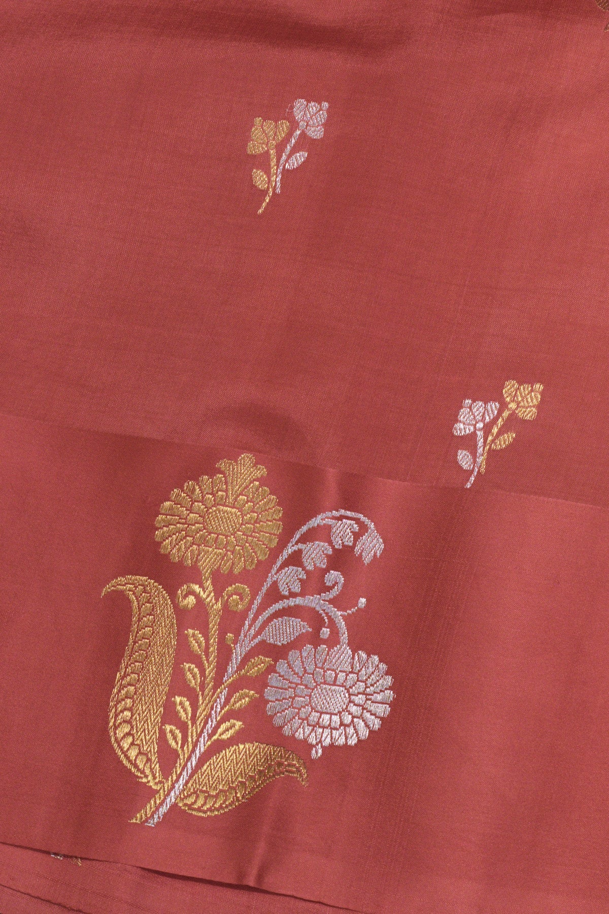 Peach Pink Katan Silk Handloom Saree with Kadhwa Zari Buta Satin Border & Buti
