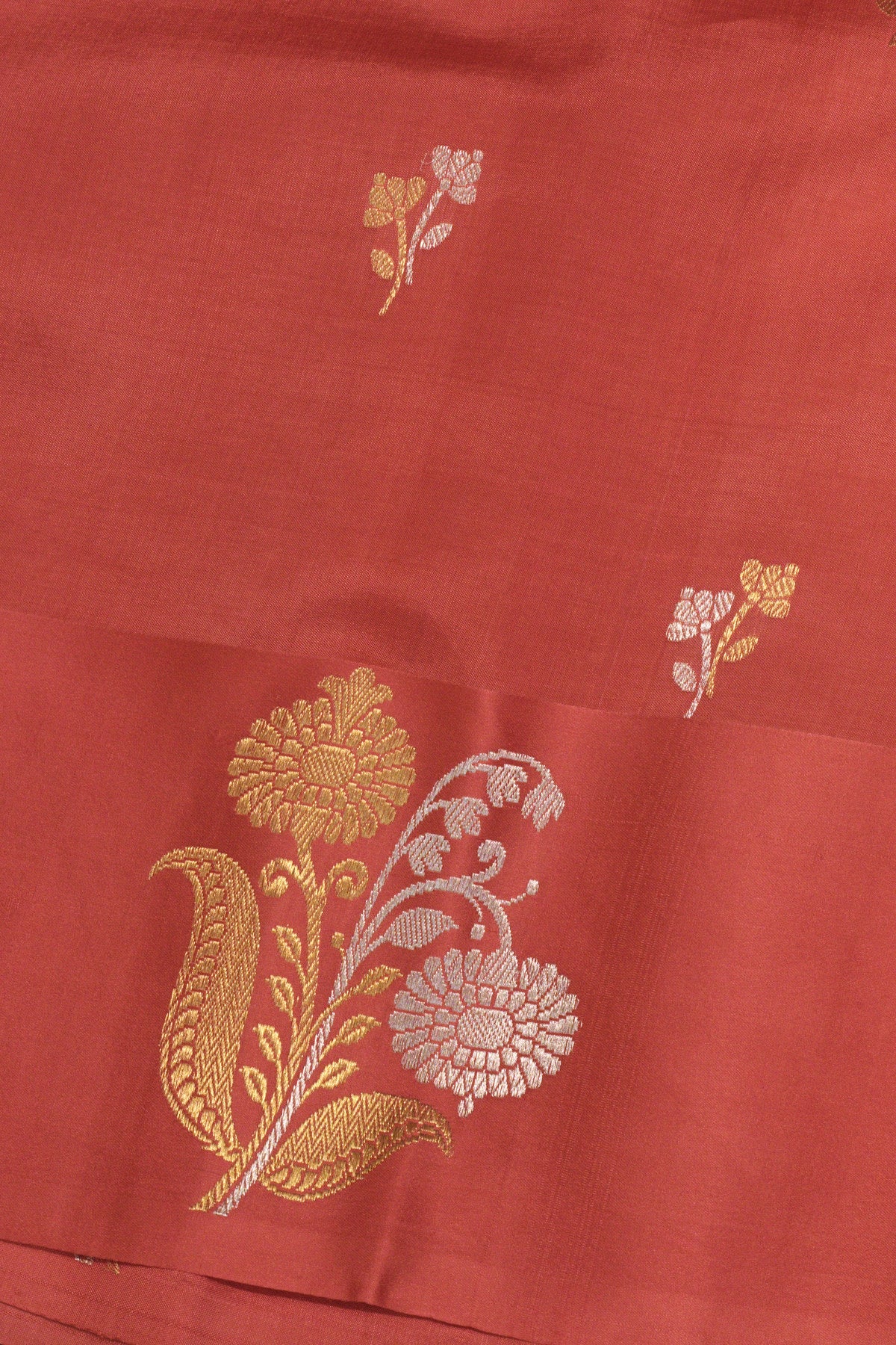 Peach Pink Katan Silk Handloom Saree with Kadhwa Zari Buta Satin Border & Buti