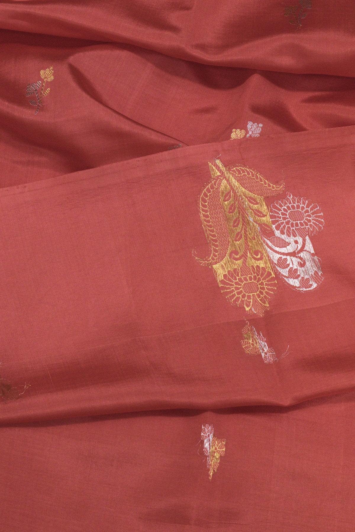 Peach Pink Katan Silk Handloom Saree with Kadhwa Zari Buta Satin Border & Buti