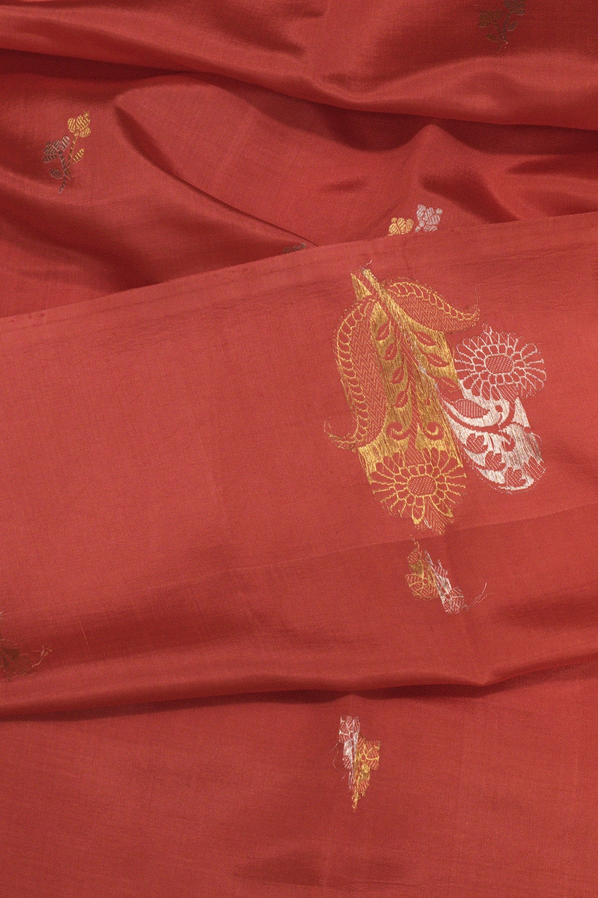 Peach Pink Katan Silk Handloom Saree with Kadhwa Zari Buta Satin Border & Buti