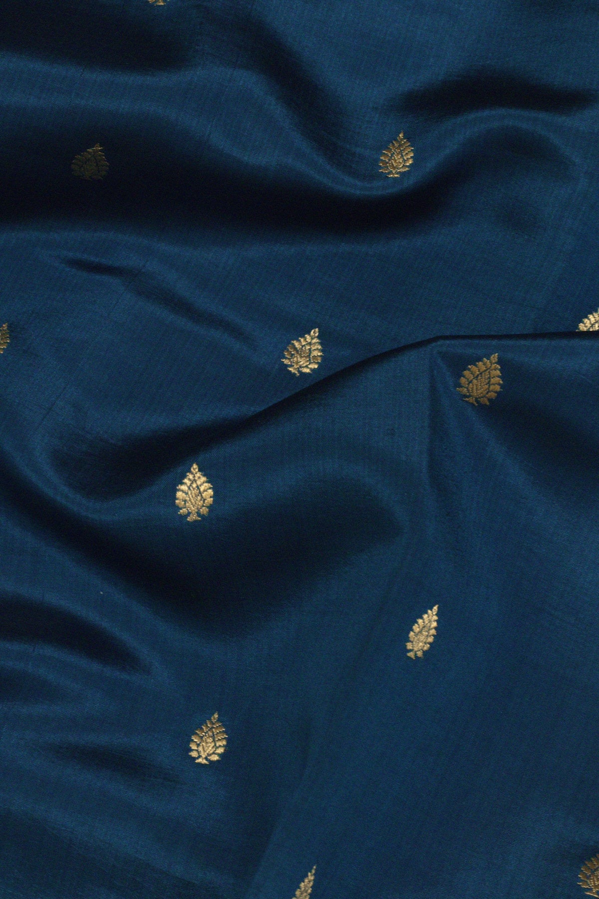 German Blue Katan Silk Handloom Saree with Kadhwa Zari Buta Satin Border & Buti