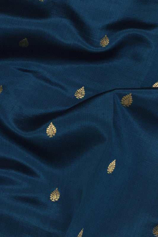 Pure Katan Silk Blue Banarasi German Handloom Saree with Kadhwa Zari Buta Satin Border & Buti - close-up - ZARISPIRE