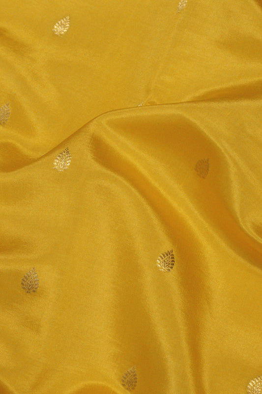 Yellow Pure Katan Silk Handloom Saree Kadhwa Scallop Satin Border & Zari Buti