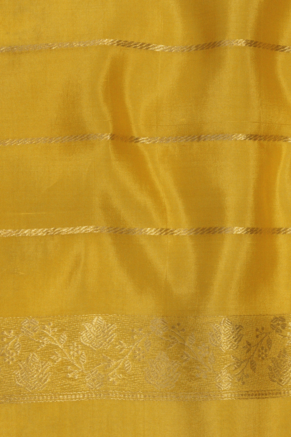 Yellow Pure Katan Silk Handloom Saree Kadhwa Scallop Satin Border & Zari Buti