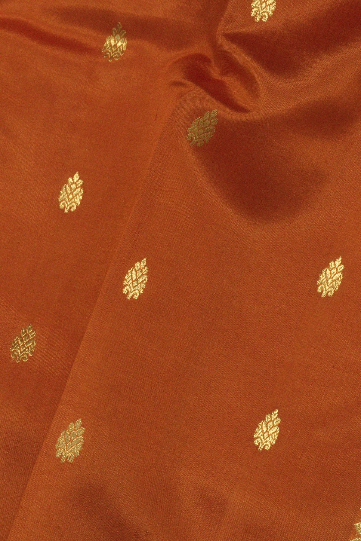 Rust Orange Pure Katan Silk Handloom Saree Kadhwa Zari Scallop  Border & Buti