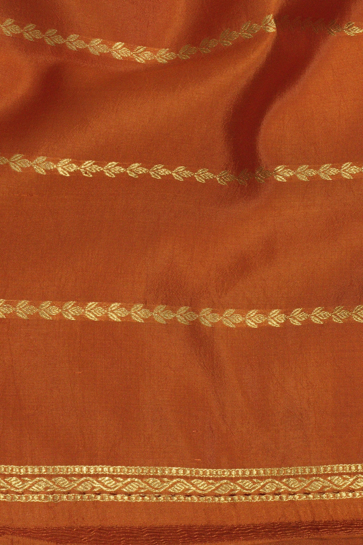 Rust Orange Pure Katan Silk Handloom Saree Kadhwa Zari Scallop  Border & Buti