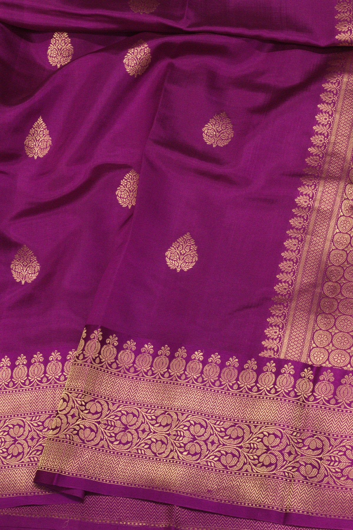 Magenta Pure Katan Silk Handloom Saree with Kadhwa Zari Fancy Border & Buti