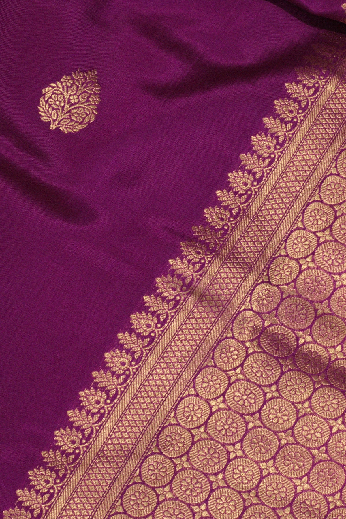 Magenta Pure Katan Silk Handloom Saree with Kadhwa Zari Fancy Border & Buti