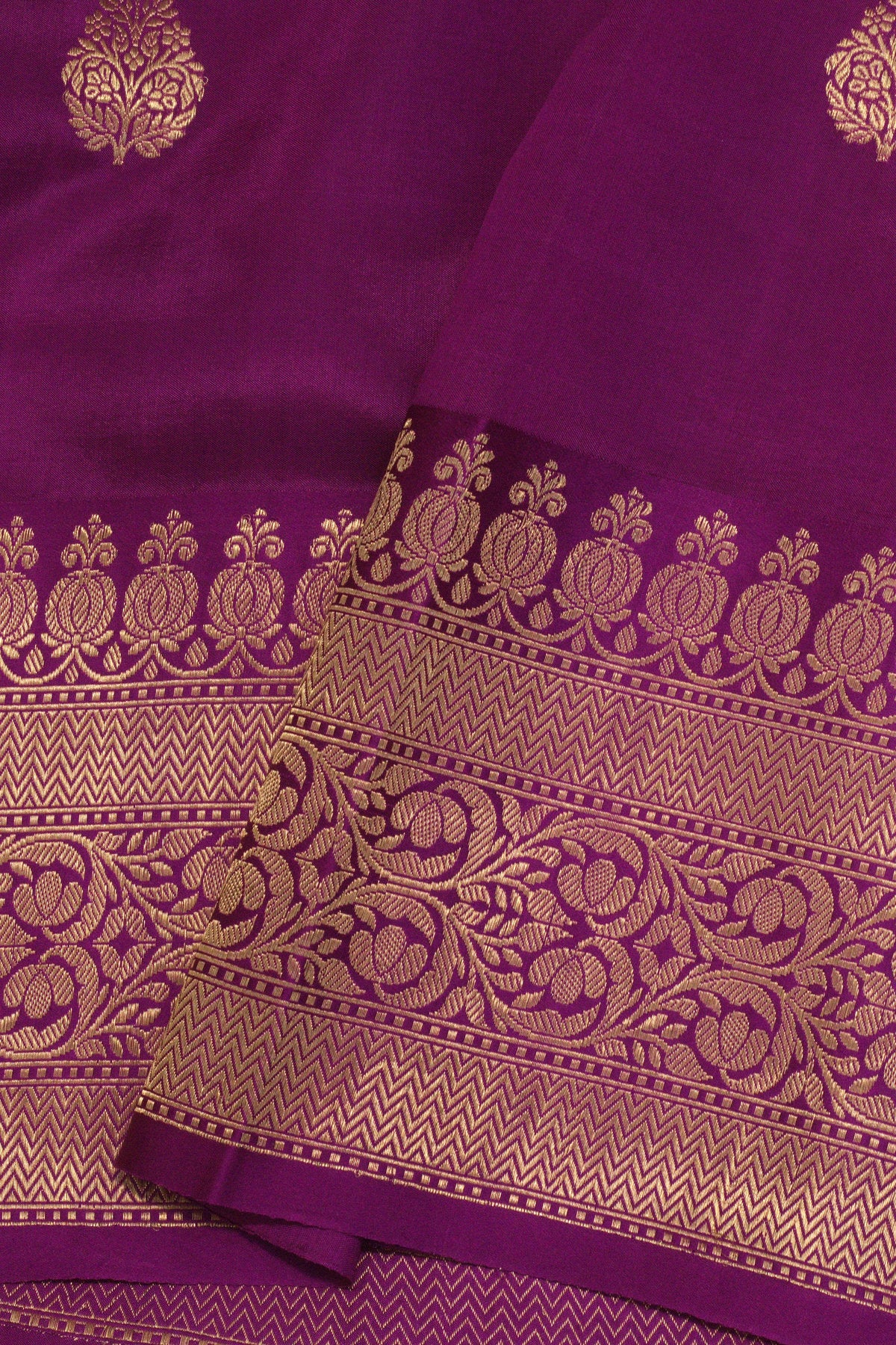 Magenta Pure Katan Silk Handloom Saree with Kadhwa Zari Fancy Border & Buti