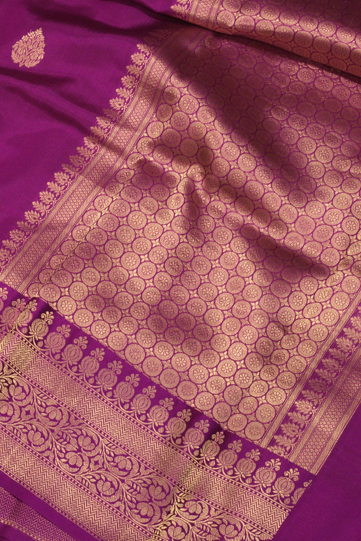 Magenta Pure Katan Silk Handloom Saree with Kadhwa Zari Fancy Border & Buti