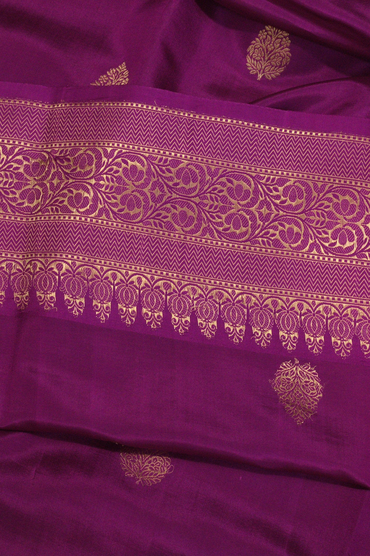 Magenta Pure Katan Silk Handloom Saree with Kadhwa Zari Fancy Border & Buti